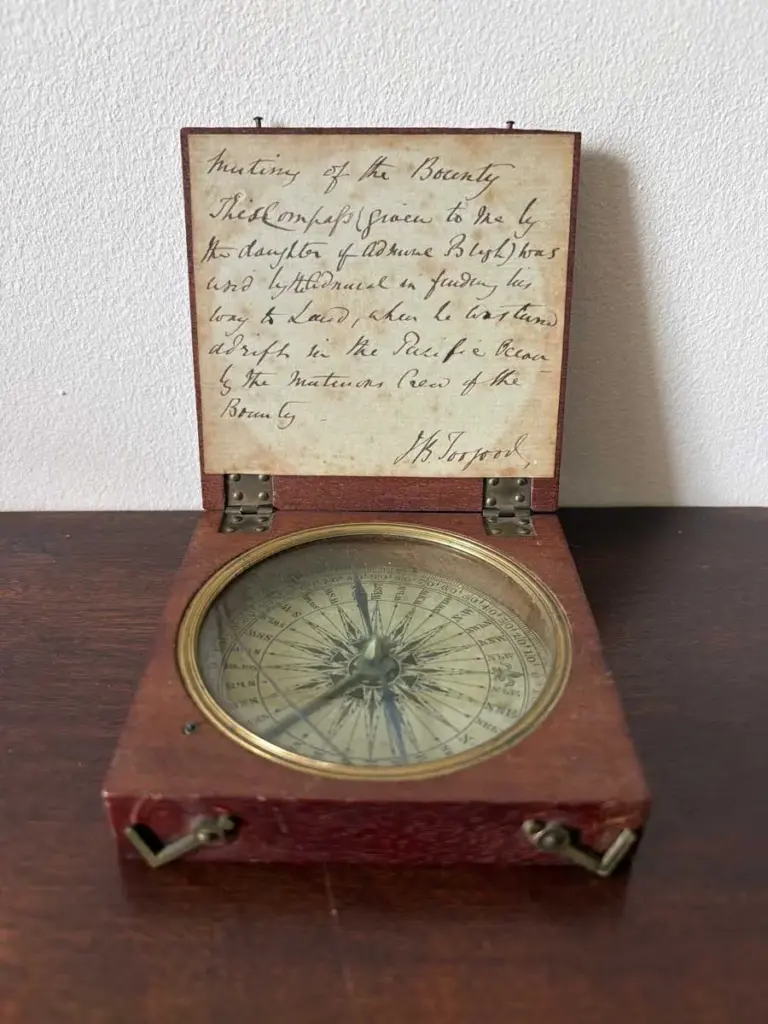 A Cased Mahogany Pocket Surveying Compass relating to HMS Bounty, English, 18th century.