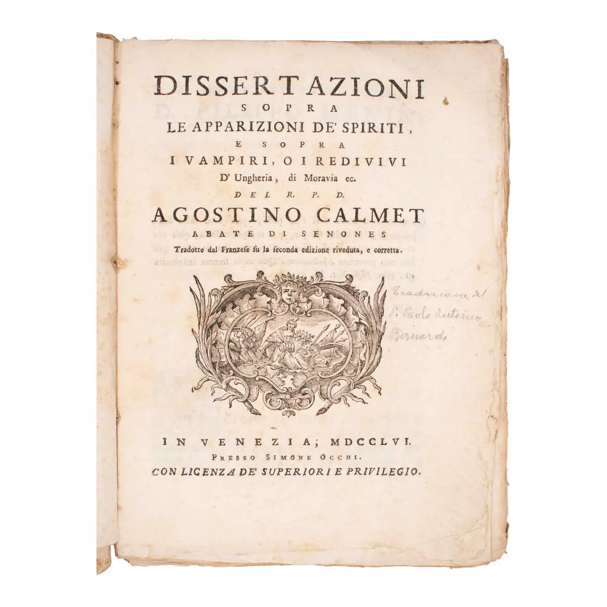 Dissertazioni sopra le apparizioni de' spirit e sopra i vampiri, o redivivi d'Ungheria, di Moravia ec…