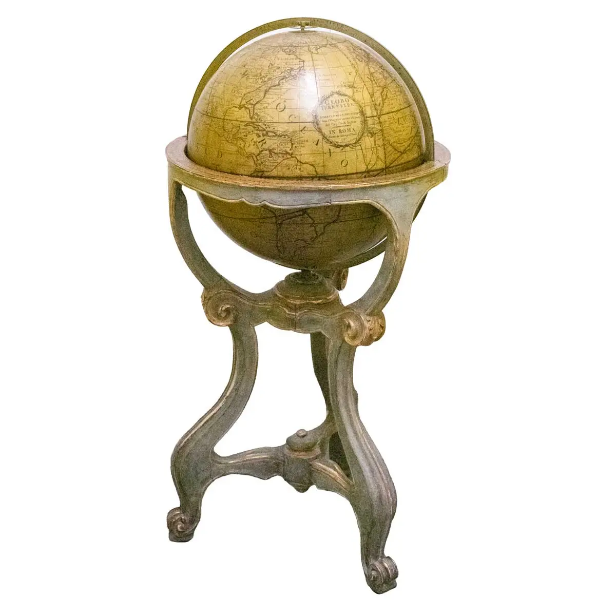 A Large Terrestrial Globe. Titled ' Globo terrestre delineato sulle ultime osservazioni con i viaggi e nuove scoperte del Cap. Cook inglese'.