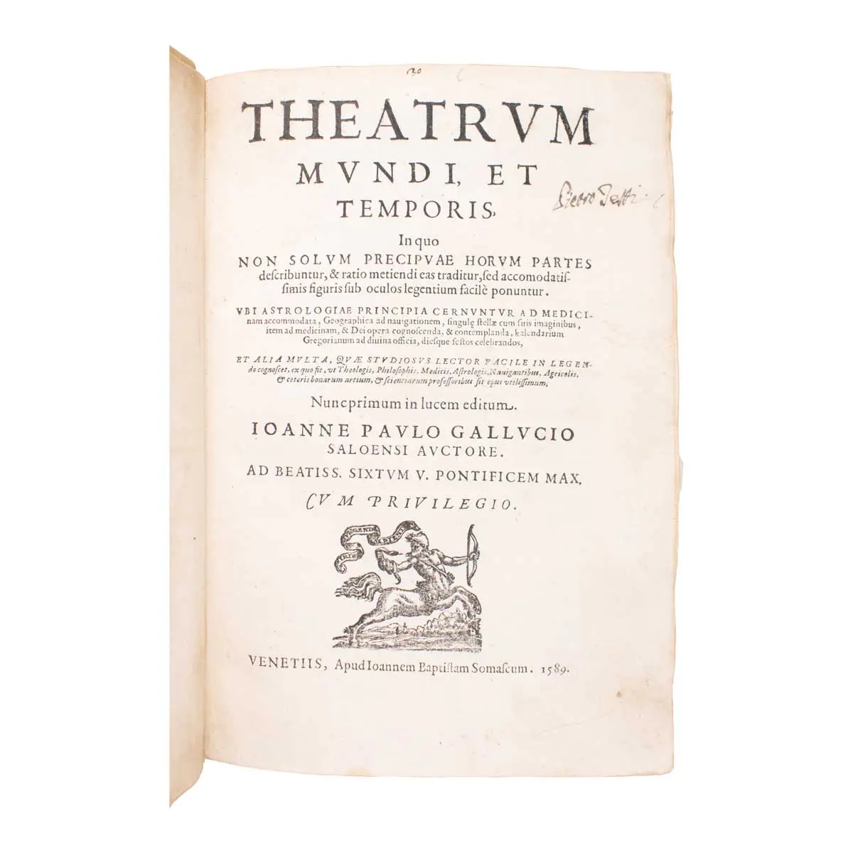 Theatrum mundi, et temporis, in quo non solum precipuae horum partes describuntur, & ratio metiendi eas traditur, sed accomodatissimis figuris sub oculos legentium facile ponuntur (2)
